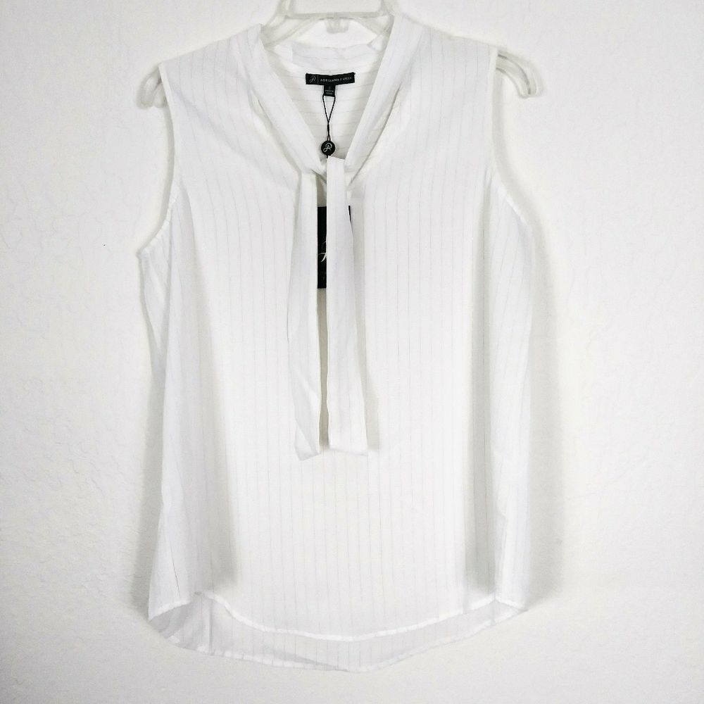 Adrianna Papell White & Silver Pinstriped Sleeveless Blouse